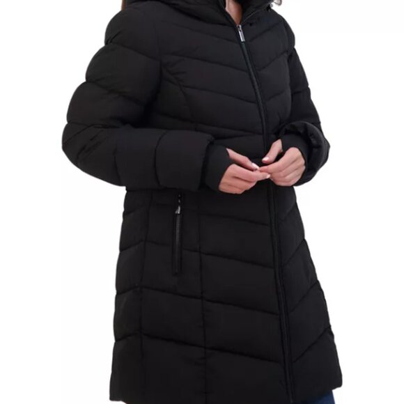 Sebby Collection Women's 3/4 Hooded Stretch Puffer Coat - Picture 3 of 4